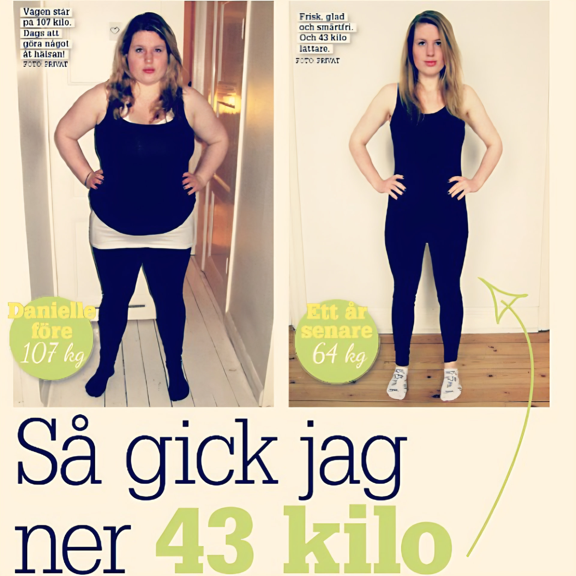 Danielle gick ner 43 kilo med träning och kost