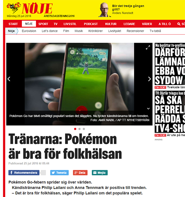Aftonbladet: Tränarna – Pokémon är bra för folkhälsan