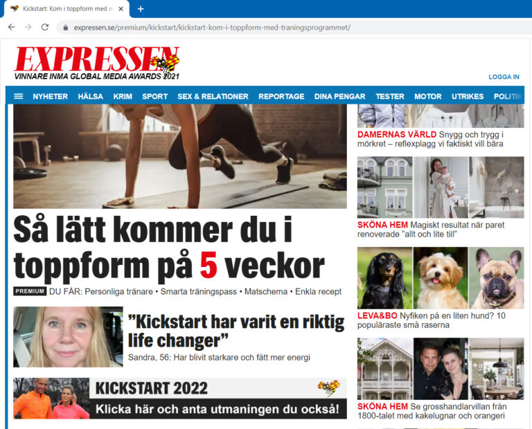 Expressen Kickstart 2022 med Anna och Philips träningsprogram och recept