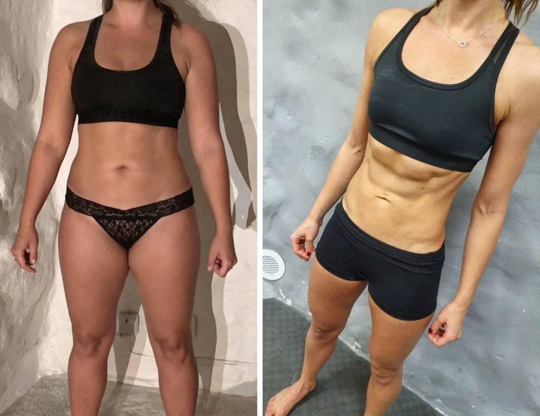 Kund före och efter träning, mage och kropp