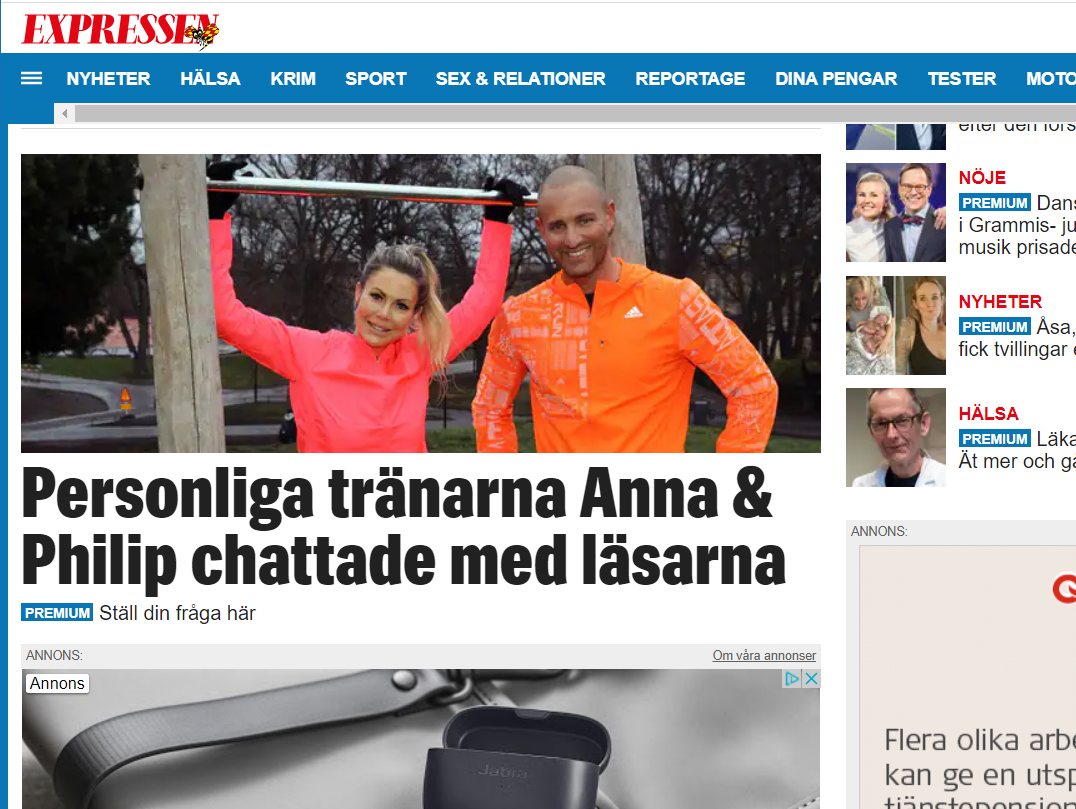 Expressen: Personliga tränarna Anna & Philip chattade med läsarna